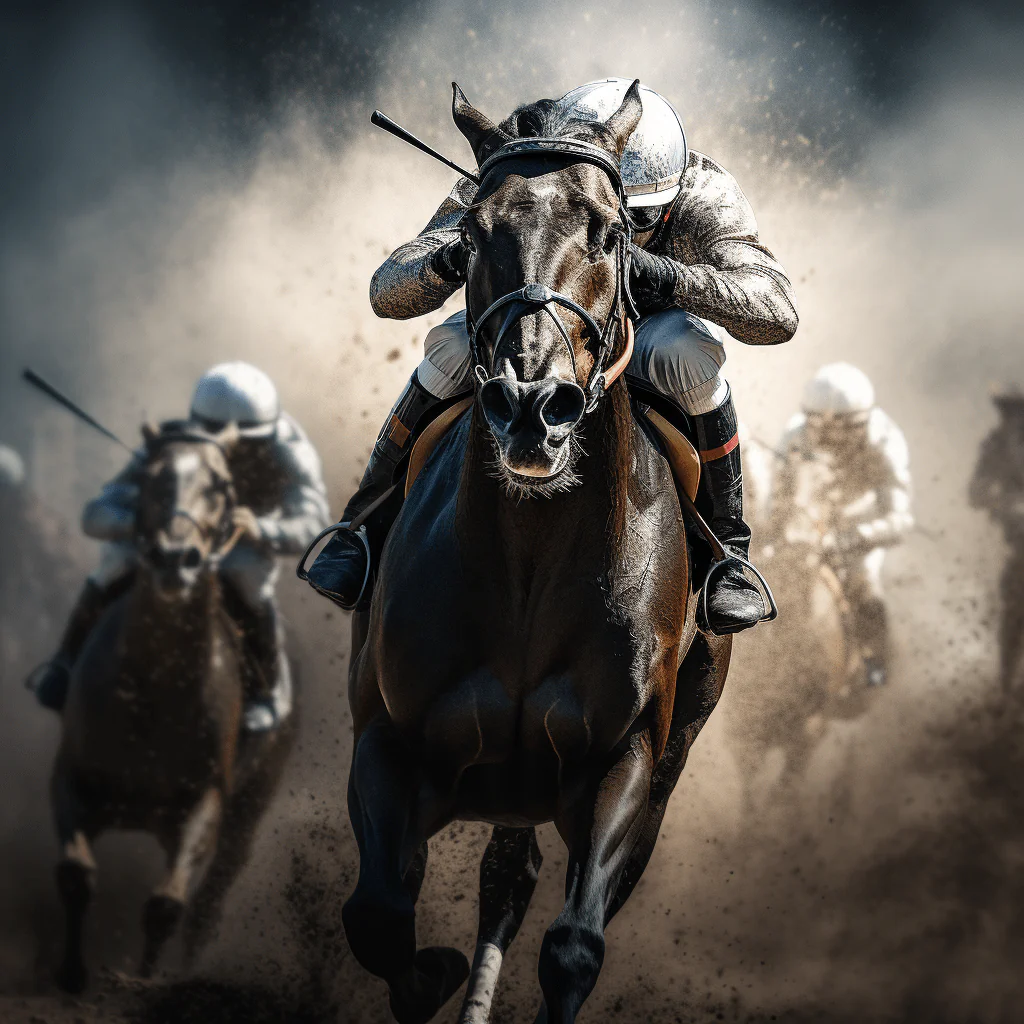 horse and jockey crossing the finish line